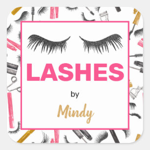 Glitter Lashes Makeup Artist Watercolor Square Sticker