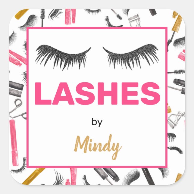 Glitter Lashes Makeup Artist Watercolor Square Sticker (Front)
