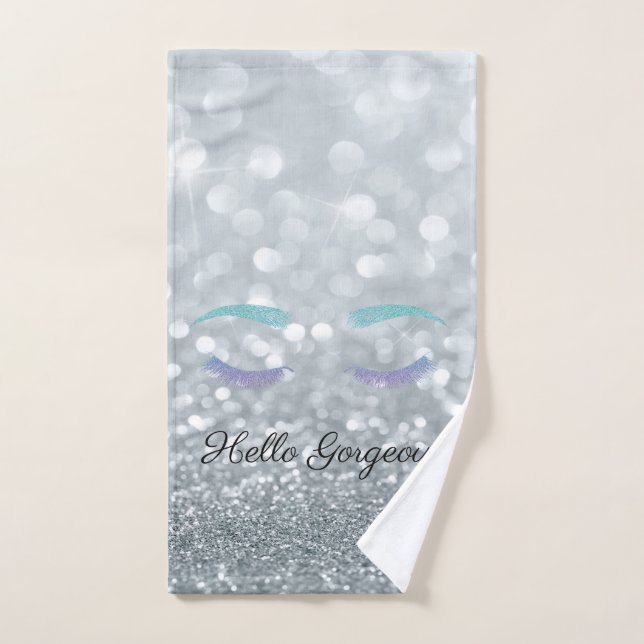 Glitter Lashes Silver Glitter Bokeh Bath Towel Set (Hand Towel)