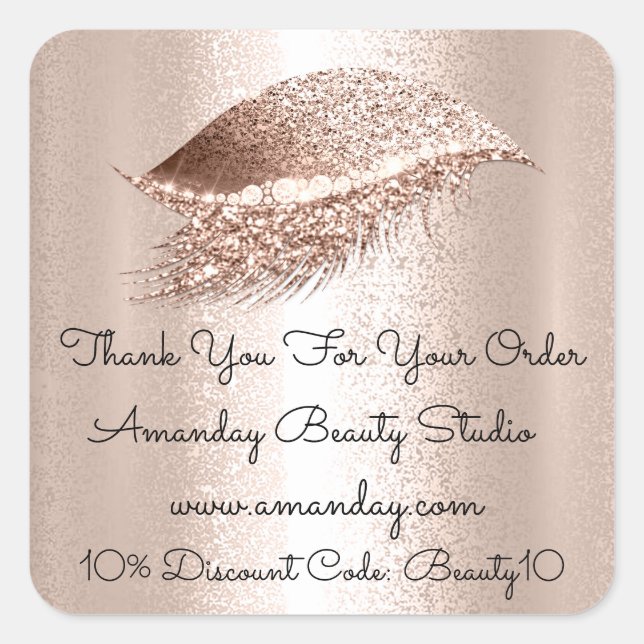 Glitter Lashes Thank You Shopping Discount Square Sticker (Front)