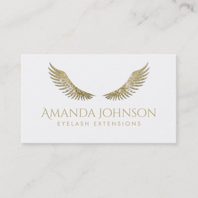 Glitter Lashes White Gold Wings Simple White Card (Front)