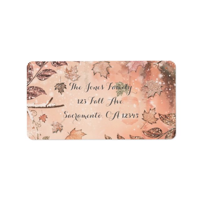 Glitter Leaves Winter Fall Fairy Party Invitation Label (Front)