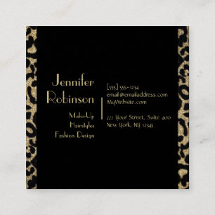 Glitter Leopard Black and Gold Business Card