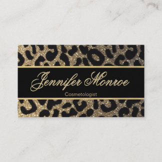 Glitter Leopard Black and Gold Business Card