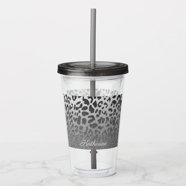 Glitter Leopard Print Acrylic Tumbler (Front)