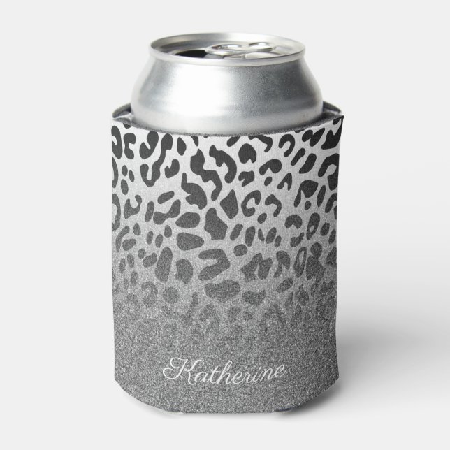Glitter Leopard Print Can Cooler (Can Front)