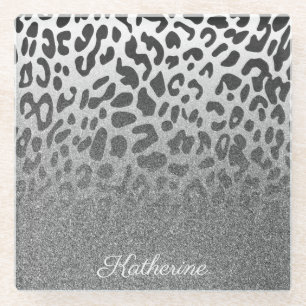 Glitter Leopard Print Glass Coaster