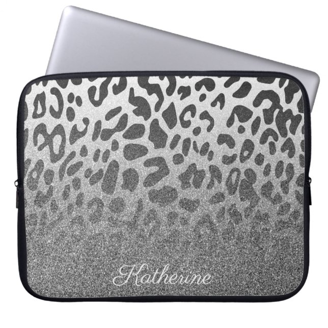 Glitter Leopard Print Laptop Sleeve (Front)