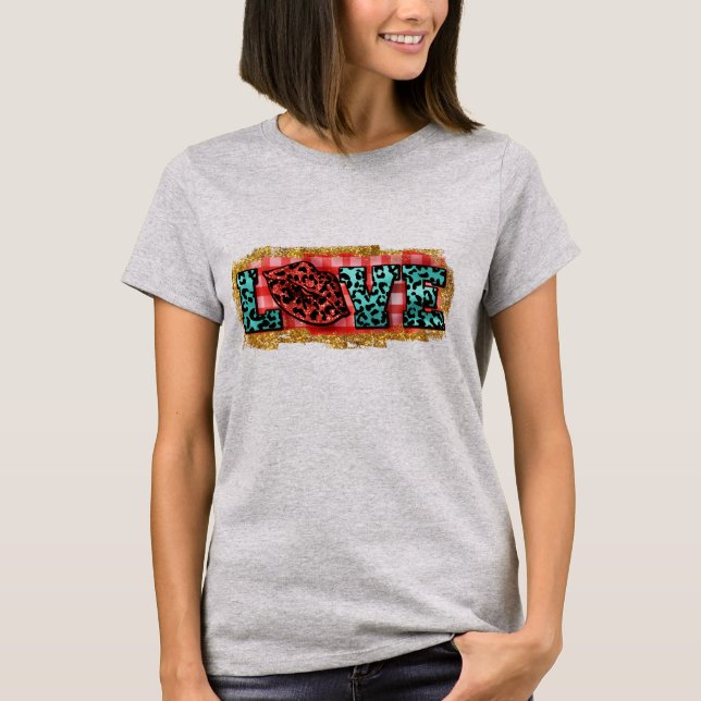 Glitter Leopard Print Love Lips T-Shirt (Front)