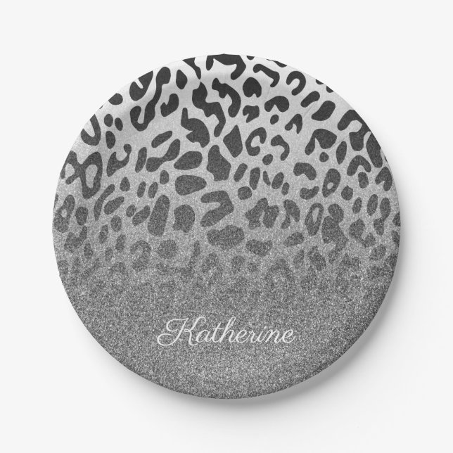 Glitter Leopard Print Paper Plate (Front)