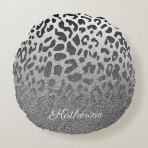 Glitter Leopard Print Round Cushion