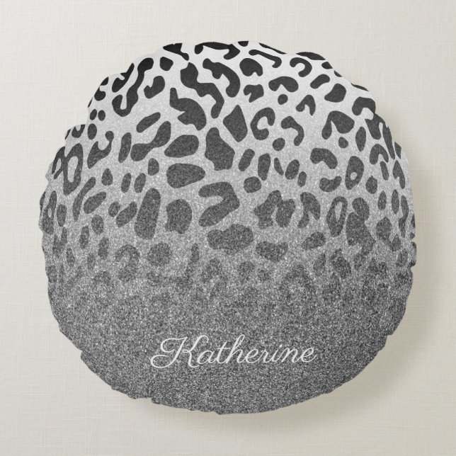 Glitter Leopard Print Round Cushion (Front)