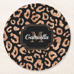 Glitter Leopard Print Round Paper Coaster