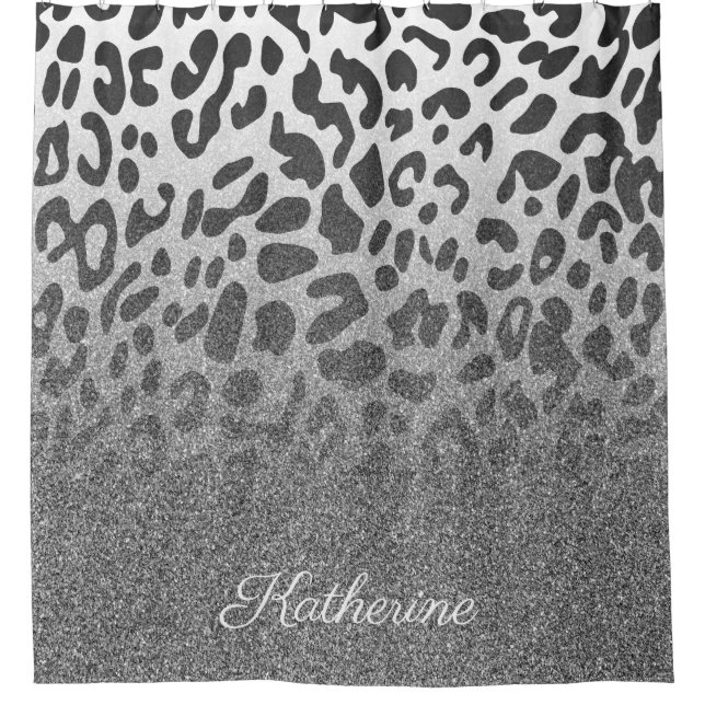 Glitter Leopard Print Shower Curtain (Front)