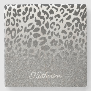 Glitter Leopard Print Stone Coaster