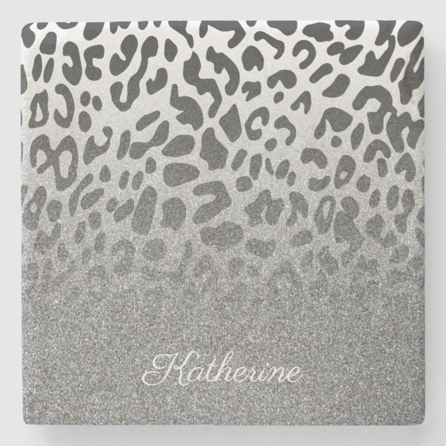 Glitter Leopard Print Stone Coaster (Front)