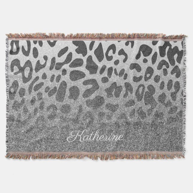 Glitter Leopard Print Throw Blanket (Front)