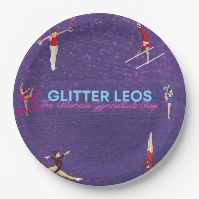 Glitter Leo's - The Ultimate Gymnastics Shop Paper Plate (Front)