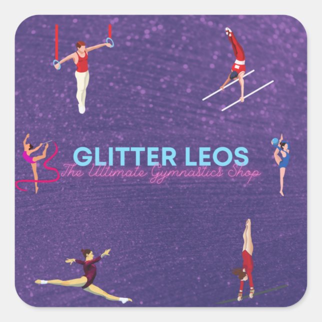Glitter Leo's - The Ultimate Gymnastics Shop Square Sticker (Front)