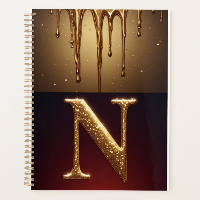 Glitter Letter N Monogram With Dripping Liquid  Planner (Front)