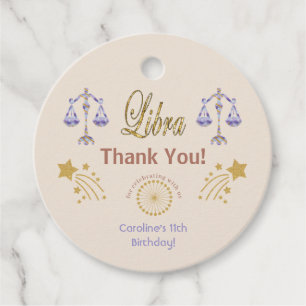 Glitter Libra, Gold Shooting Stars Thank You Favour Tags