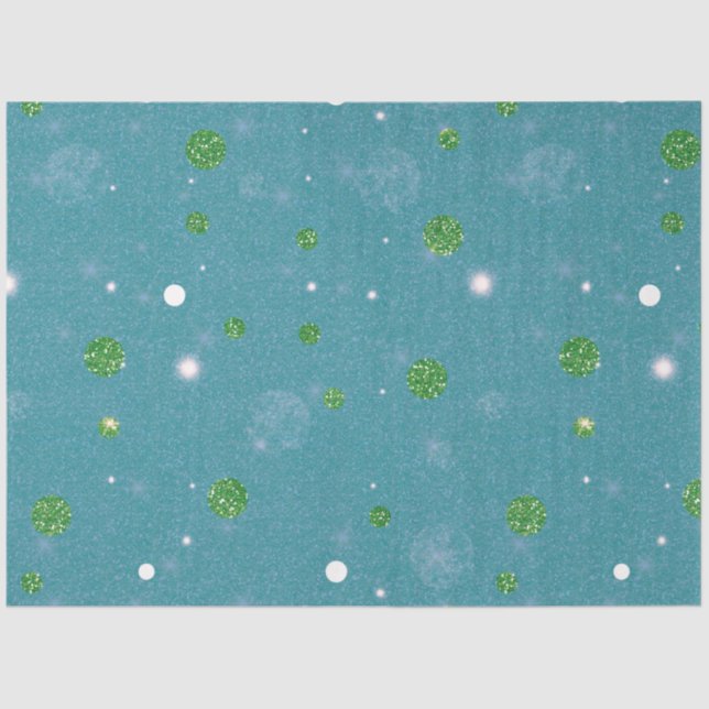Glitter Light Polka Dots White Green Christmas Tissue Paper (Front)