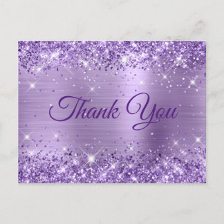 Glitter Light Purple Foil 50th Birthday Thank You Postcard