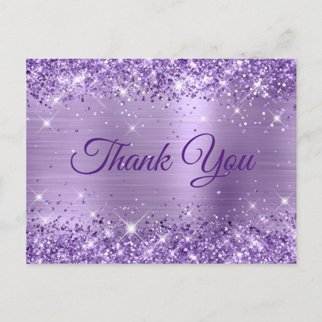 Glitter Light Purple Foil 50th Birthday Thank You Postcard (Front)