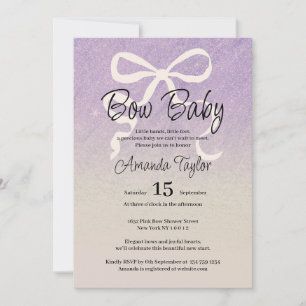 Glitter lilac gradient coquette bow Baby Shower Invitation