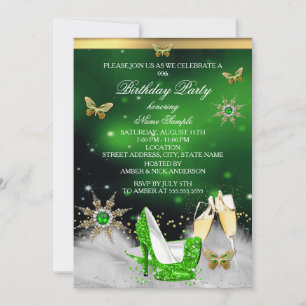 Glitter Lime Green Butterfly Heels Gold Champagne Invitation