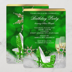 Glitter Lime Green High Heel Shoes Gold Champagne Invitation