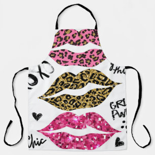 Glitter Lips: Fashionable Leopard Print Apron