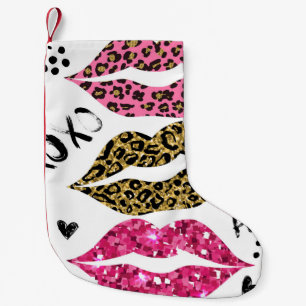 Glitter Lips: Fashionable Leopard Print Small Christmas Stocking