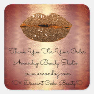 Glitter Lips Thank You Shop Discount Gold Brown Square Sticker