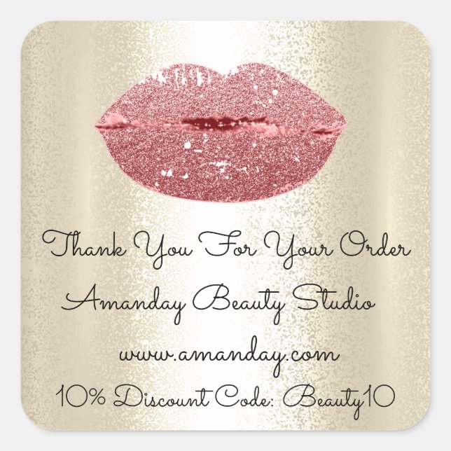 Glitter Lips Thank You Shopping Discount Sepia Square Sticker (Front)