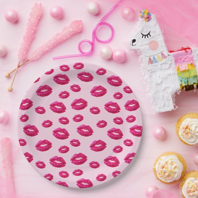 Glitter Lipstick Prints  Paper Plate (Party)