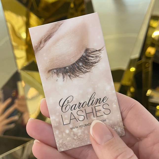 Glitter Long Lashes Closed Eye Beige Cream Card (Perfect for business)