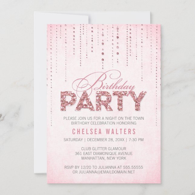 Glitter Look Birthday Party Invitation (Front)