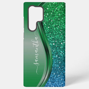 Glitter look Bright Green Blue Personalised Name  Samsung Galaxy Case