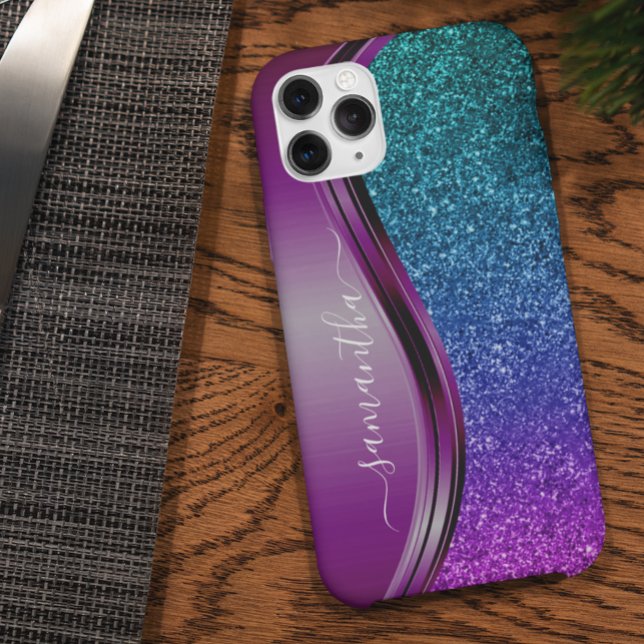 Glitter look Bright Purple Personalised Name  Case-Mate iPhone Case (Creator Uploaded)