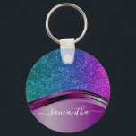 Glitter look Bright Purple Personalised Name   Key Ring<br><div class="desc">This design may be personalised in the area provided by changing the photo and/or text. Or it can be customised by clicking Personalise this Template and then choosing the click to customise further option and delete or change the colour of the background, add text, change the text colour or style,...</div>