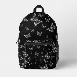 Glitter Look Butterflies  Printed Backpack