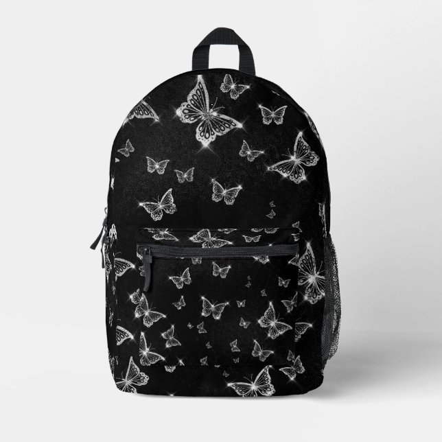 Glitter Look Butterflies  Printed Backpack (Front)
