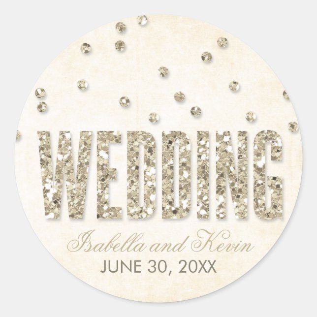 Glitter Look Confetti Dots Wedding Classic Round Sticker (Front)
