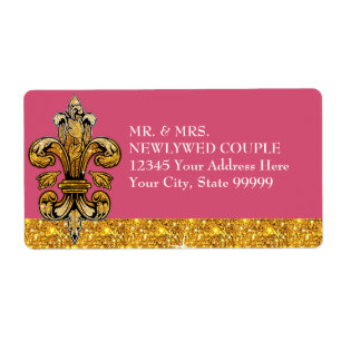 Glitter Look Faux Gold Black Formal Fleur de Lis