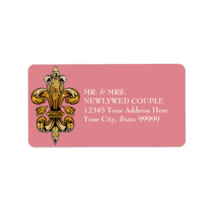 Glitter Look Faux Gold Black Formal Fleur de Lis Label