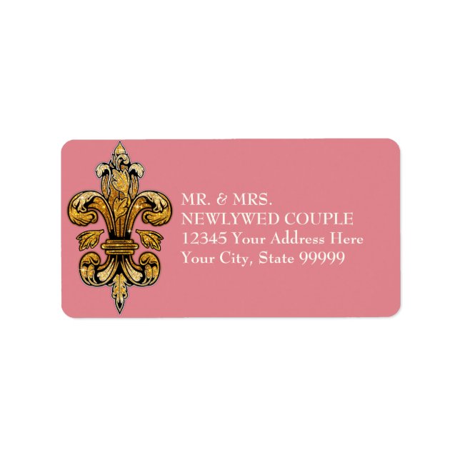 Glitter Look Faux Gold Black Formal Fleur de Lis Label (Front)