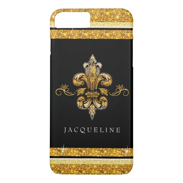 Glitter Look Faux Gold Black French Fleur de Lis Case-Mate iPhone Case (Back)