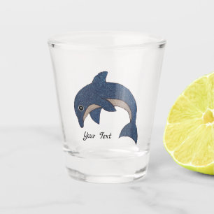 Glitter Look Jumping Dolphin Dark Blue white Shot Glass