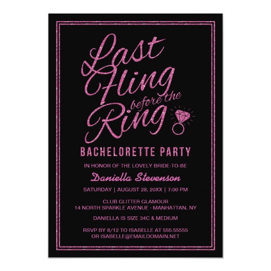 Glitter Look Last Fling Bachelorette Party Invite